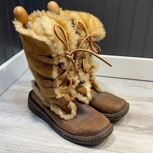 Born Nome Shearling Suede Boots Mid Calf Winter Women's Sz 7 / 38 Brown Leather